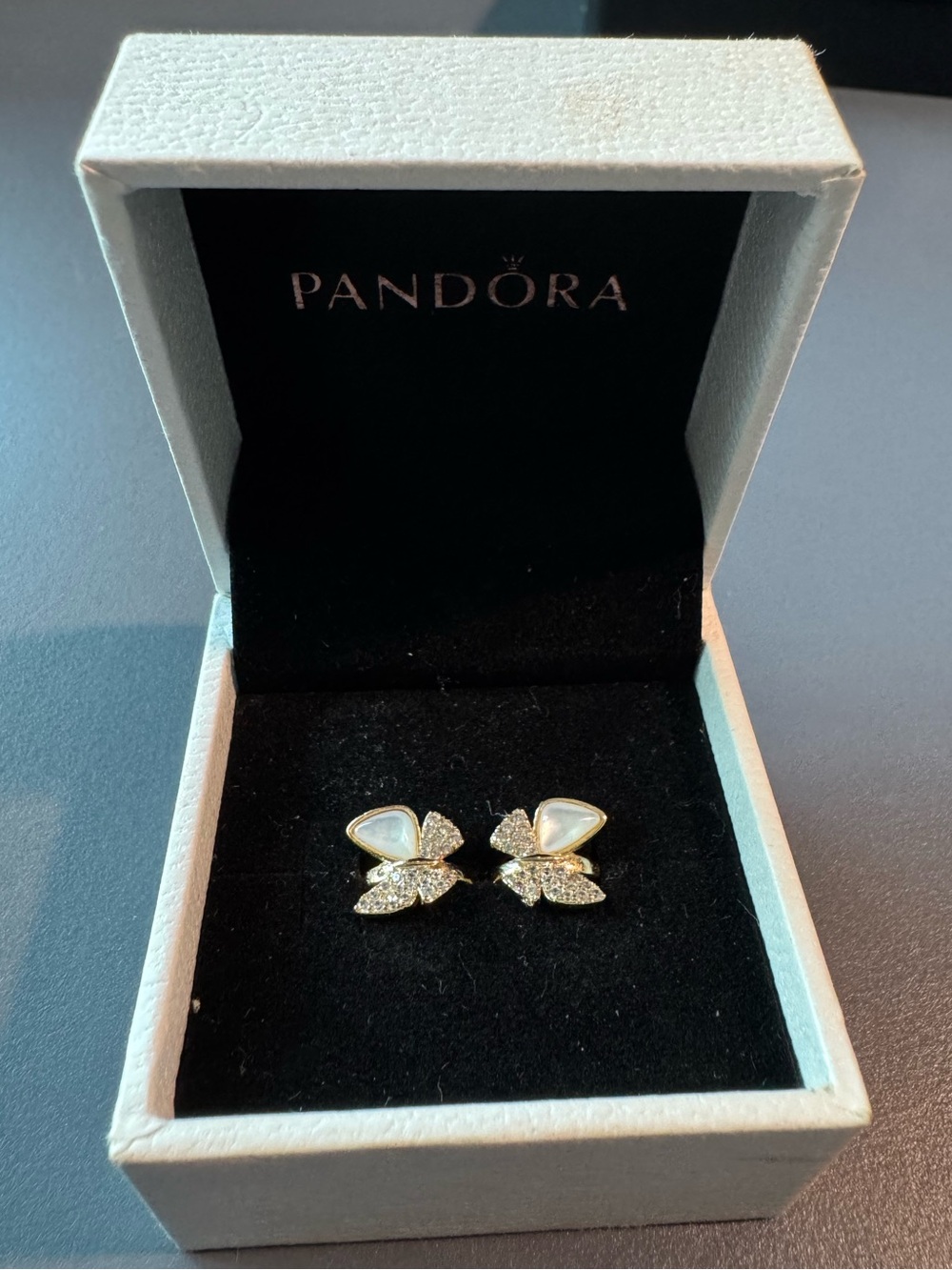 Butterfly Huggie Hoop Earrings | Gold-Tone Crystal & Mother-of-Pearl Style